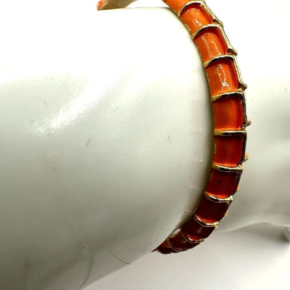 Crown Trifari orange and gold gone enamel bangle bracelet